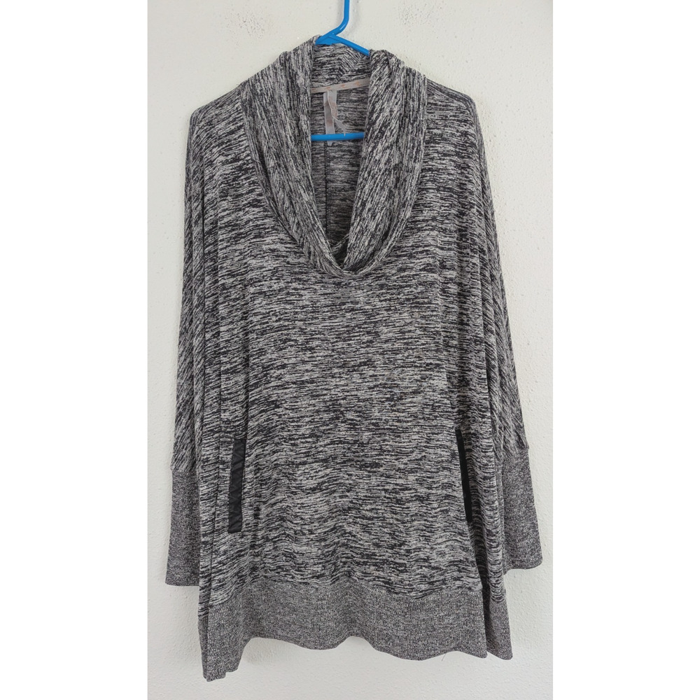 Melissa McCarthy Seven7 sz 2X Cowl neck Tunic Knit Top gray black stretchy 0761
